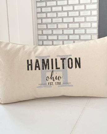 Custom City and State w/ Initial - Rectangular Canvas Pillow