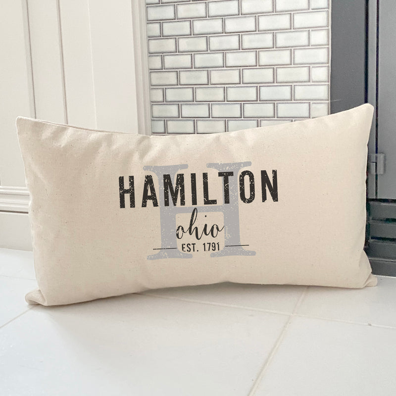 Custom City and State w/ Initial - Rectangular Canvas Pillow