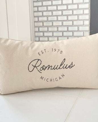 Vintage Script City w State EST - Custom Rectangular Canvas Pillow