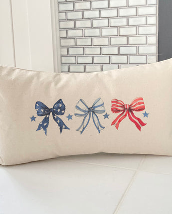 Red, White and Bows - Patriotic Rectangular Canvas Pillow