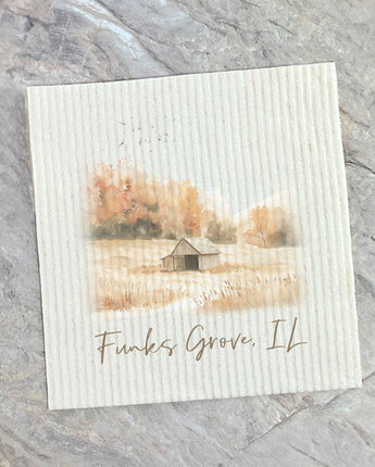 Fall Field Barn - Custom Swedish Dish Cloth