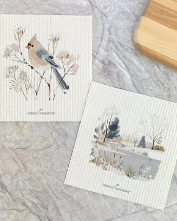 Winter Bird and Pond - 2pk Swedish Dish Cloth