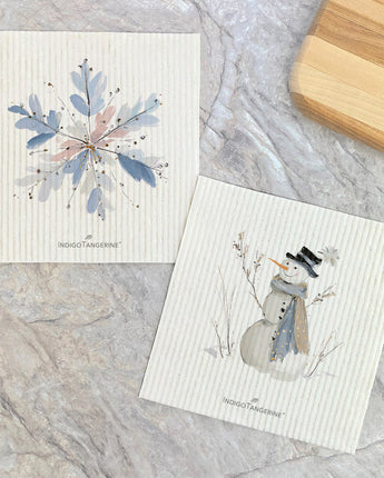 Painted Snowflake and Snowman - 2pk Swedish Dish Cloth