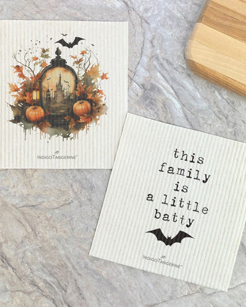 Haunted House Scene, Batty Family 2pk - Swedish Dish Cloth