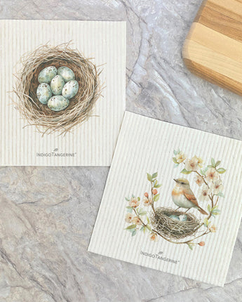 Set of Robins' Nest & Cherry Blossom - Spring 2pk Swedish Dish Cloth