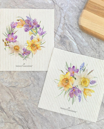 Set of Crocus Wreath & Floral Bunch - Spring 2pk Swedish Dish Cloth