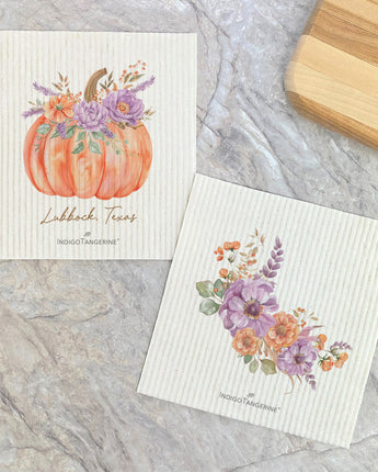 Floral Pumpkin and Floral Spray - Autumn 2pk Swedish Dish Cloth