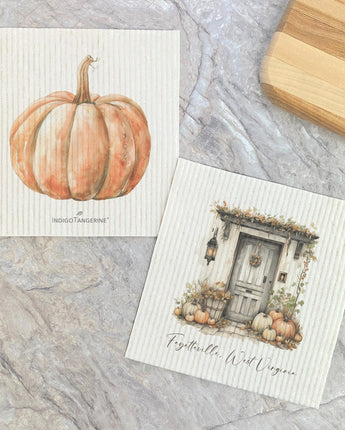 Front Door and Pumpkin - Custom Autumn 2pk Swedish Dish Cloth