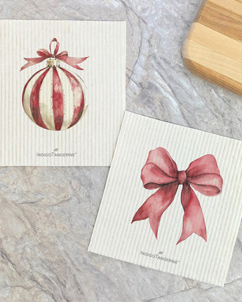 Gift Bow and Striped Ornament - 2pk Swedish Dish Cloth