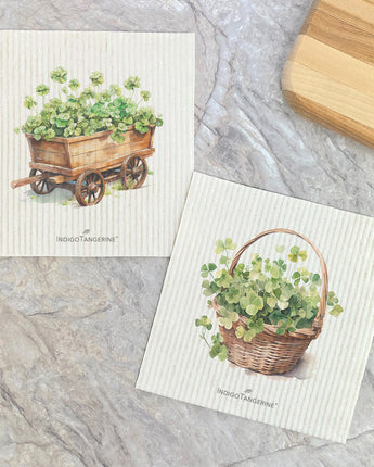 Clover Cart - St. Patrick's Day  2pk - Swedish Dish Cloth