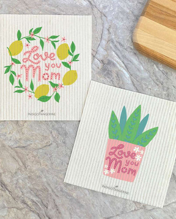 Love You Mom Lemons, Succulents 2 pk - Swedish Dish Cloth