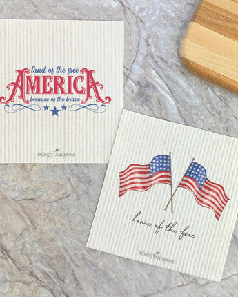 America Land of the Free, Flags 2 pk - Swedish Dish Cloth