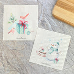 Watercolor Christmas Birds, Snowman 2pk - Swedish Dish Cloth