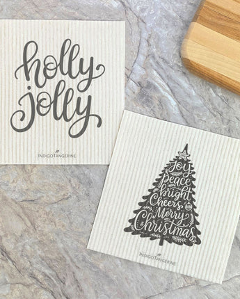 Holly Jolly, Joy Christmas Tree 2pk - Swedish Dish Cloth