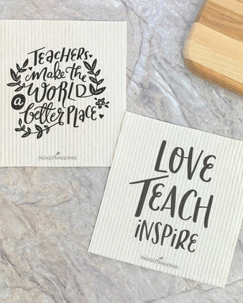 Teachers Make World Better, Love Teach Inspire 2pk - Swedish Dish Cloth