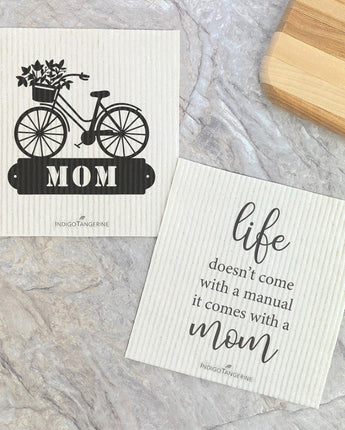 Mom Floral Bike, Life Manual 2pk - Swedish Dish Cloth