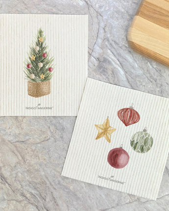 Christmas Tree Basket, Ornaments 2pk - Swedish Dish Cloth