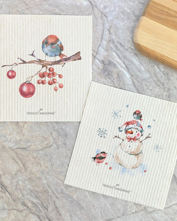 Christmas Branch, Snowman 2pk - Swedish Dish Cloth