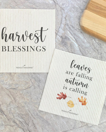 Harvest Blessings, Leaves are Falling 2pk - Swedish Dish Cloth