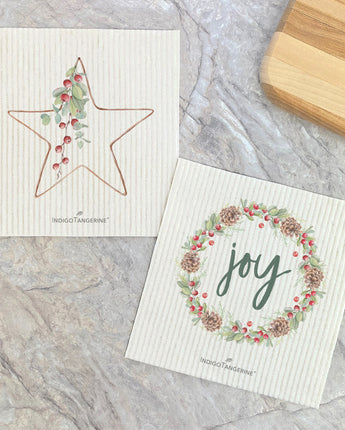Christmas Star, Joy Wreath 2pk - Swedish Dish Cloth