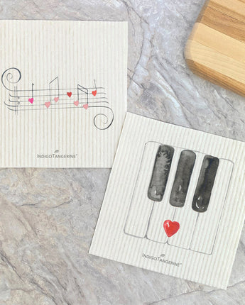 Valentine's Music, Piano Keys 2pk - Swedish Dish Cloth