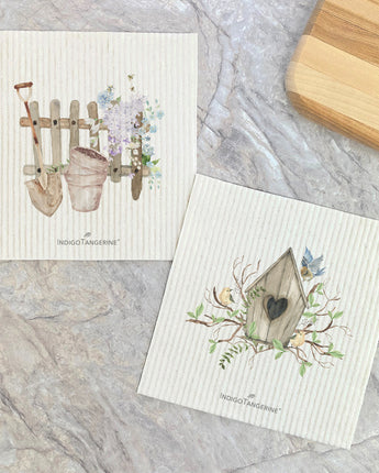 Spring Planting, Budding Birdhouse 2pk - Swedish Dish Cloth