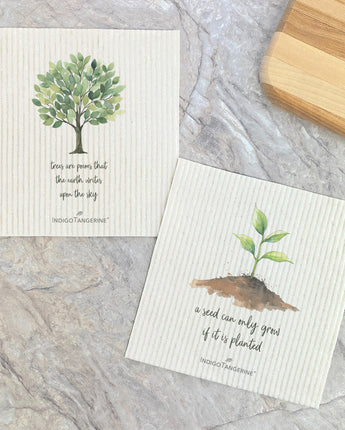 Trees are Poems and Seedling Quote 2pk - Swedish Dish Cloth