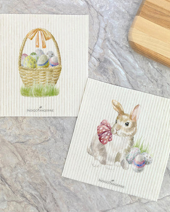 Watercolor Rabbit, Easter Basket 2pk - Swedish Dish Cloth