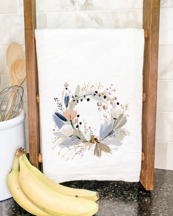 Winter Blue Wreath - Customizable Cotton Tea Towel