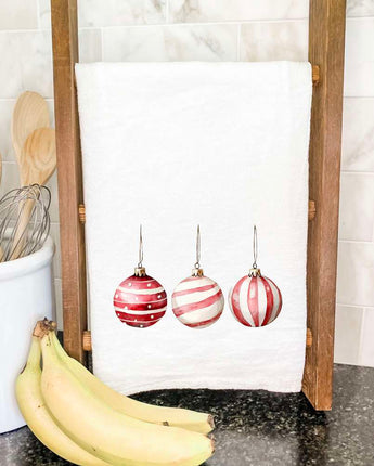 Red and White Stripe Ornaments - Customizable Cotton Tea Towel