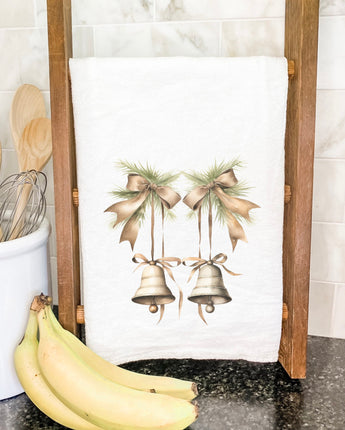 Pine Boughs and Bells - Customizable Cotton Tea Towel