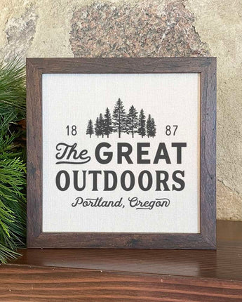 Great Outdoors w/ City, State - Framed Sign