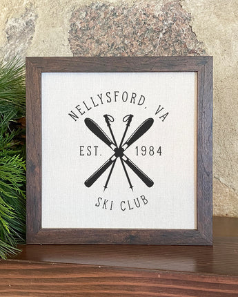 Ski Club w/ City, State - Framed Sign