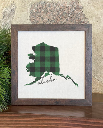 Green Plaid State - Framed Sign