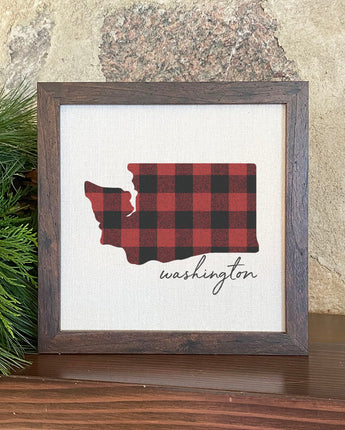 Red Plaid State - Framed Sign