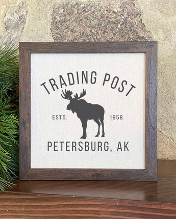 Trading Post w/ City, State - Framed Sign