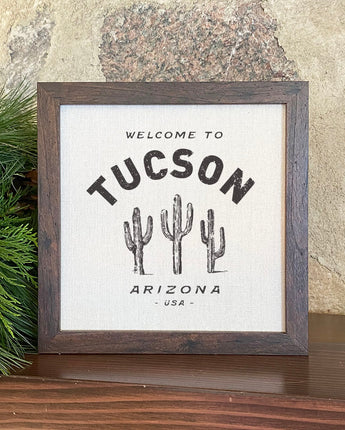 Saguaro Cactus w/ City, State - Framed Sign