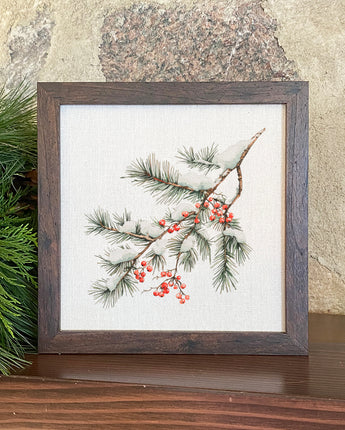 Rustic Frosted Pine and Berry - Customizable Framed Sign
