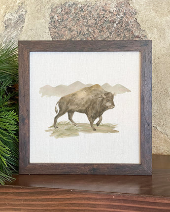 Watercolor Bison Scene - Framed Sign