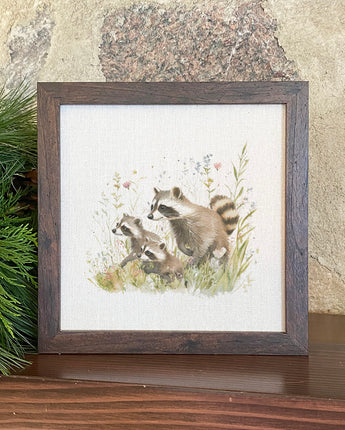 Raccoon Family - Spring Framed Sign