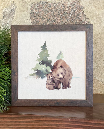 Watercolor Bear Scene - Framed Sign