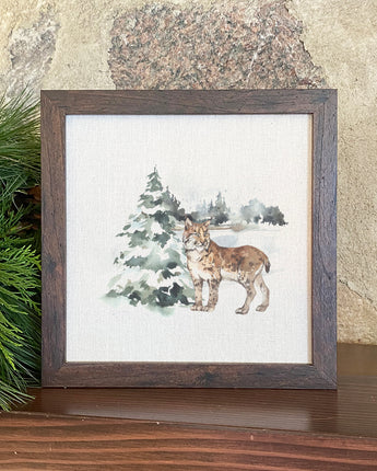 Watercolor Lynx Scene - Framed Sign