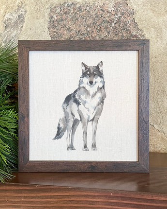 Watercolor Standing Wolf - Framed Sign