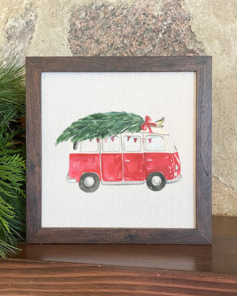 Vintage Van with Tree - Framed Sign