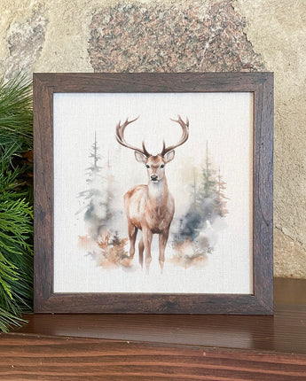 Winter Buck Scene - Framed Sign