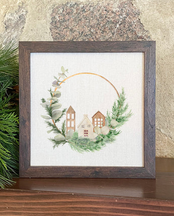 Wood Village Wreath - Framed Sign