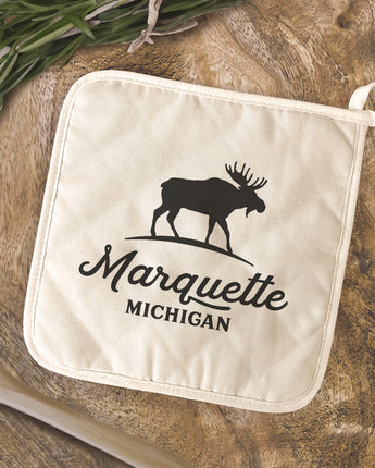 Moose Silhouette w/ City, State - Cotton Pot Holder