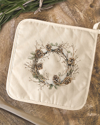 Rustic Pinecone Wreath - Winter Customizable Cotton Pot Holder