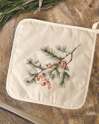 Rustic Frosted Pine and Berry - Customizable Cotton Pot Holder