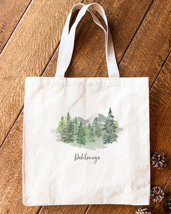 Watercolor Mountain Scene - Custom Canvas Tote Bag